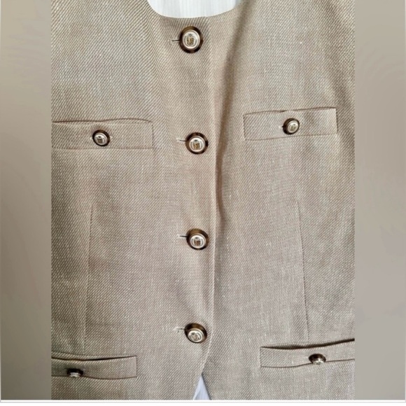 NWOT Veronica Beard Tamara Linen Blend Vest Sandalwood Melange Size 0/XS - Picture 4 of 12